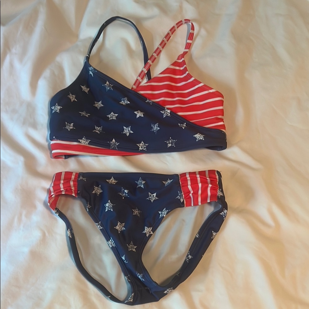 Navy and Red Star Striped Bikini Set